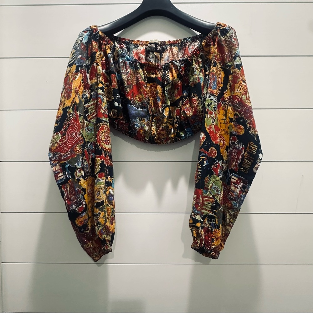 RARE Vintage JPG Jeans Colorful Off-Shoulder Women's Top